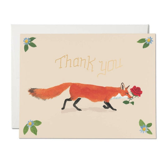 'Thank You' Fox Rose Card