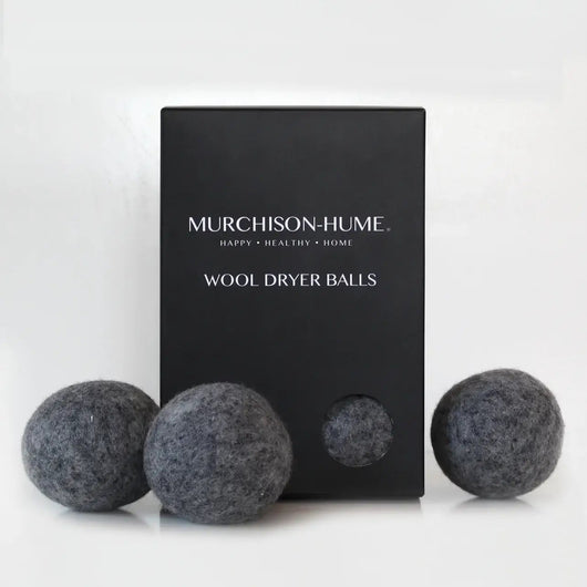 Murchison-Hume wool dryer balls with packaging on a white background