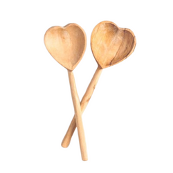 Hand-Crafted Olive Wood Heart Small Spoon Set