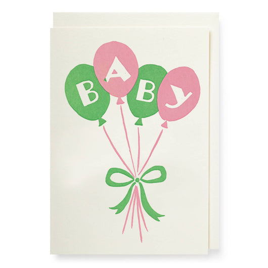 'Baby' Green and Pink Balloons Card