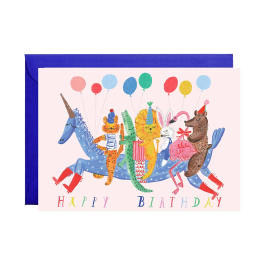 'Happy Birthday' Unicorn Balloons - Greeting Card