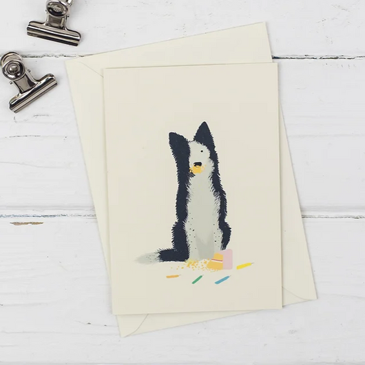 Dog Birthday Cake Card (Black & White Collie)