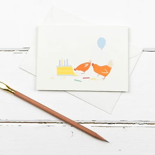 Birthday Cake Chickens + Balloon Card