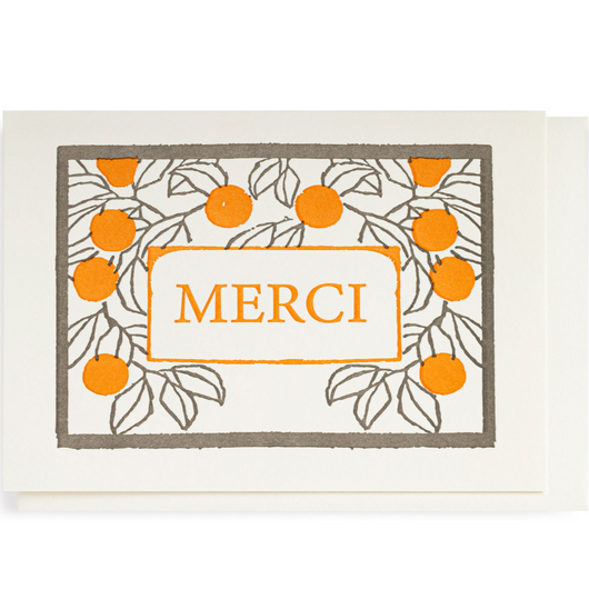 'Merci' Oranges Letterpress Card