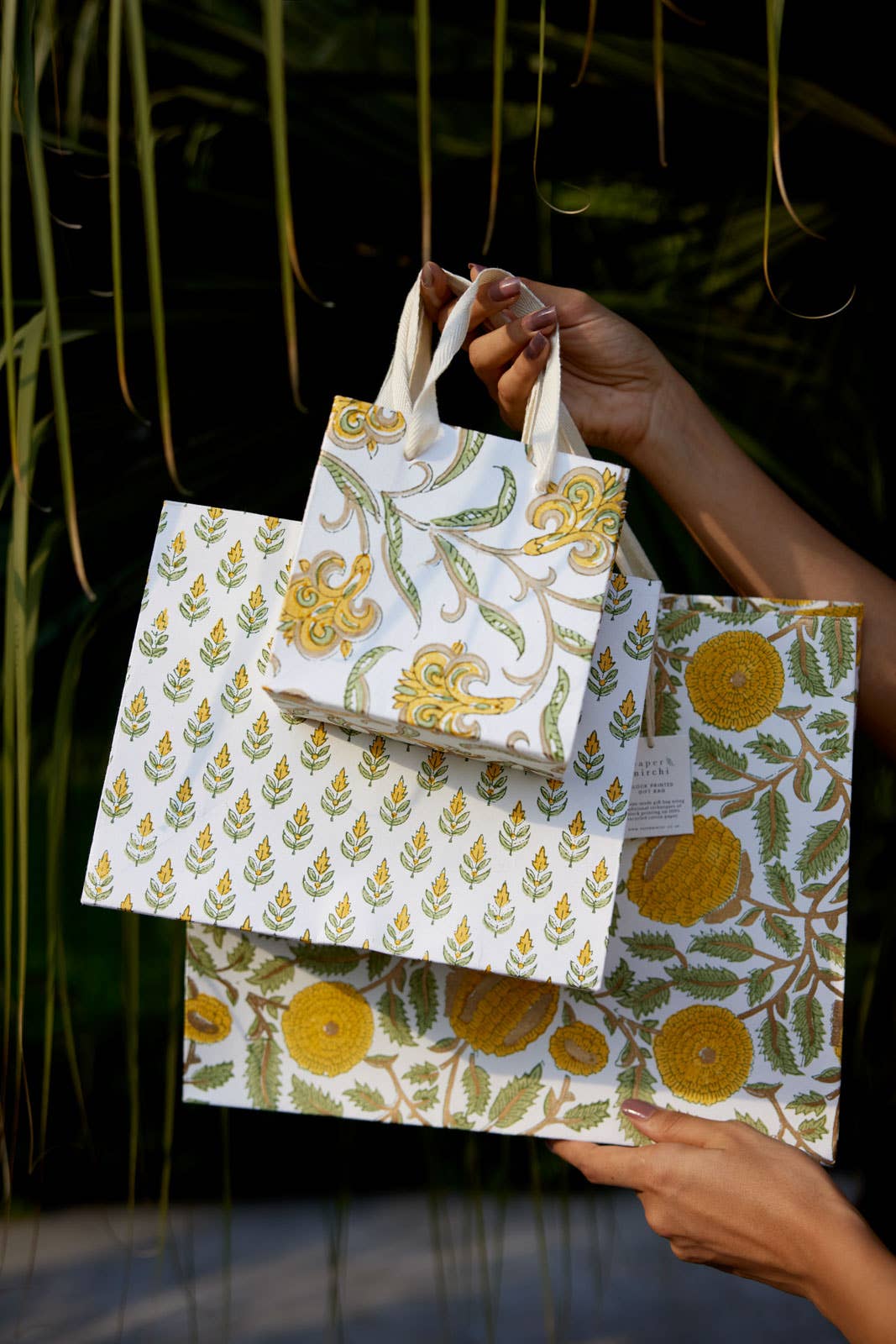 Hand Block Printed Gift Bag - Sunshine Collection - Variety of Styles (Large)