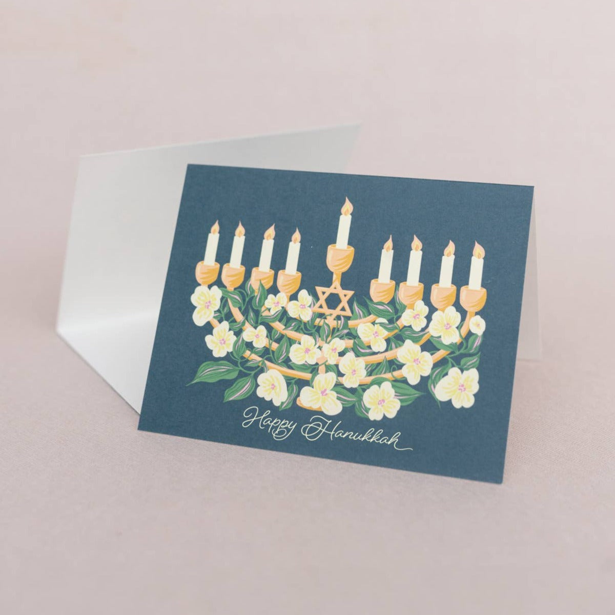 'Happy Hanukkah' Floral Menorah (Greeting Card - Set of 8)