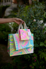 Hand Block Printed Gift Bag - Neon Collection - Variety of Styles (Small)