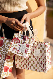 Hand Block Printed Gift Bags - Scarlet (Variety of Styles) - Medium