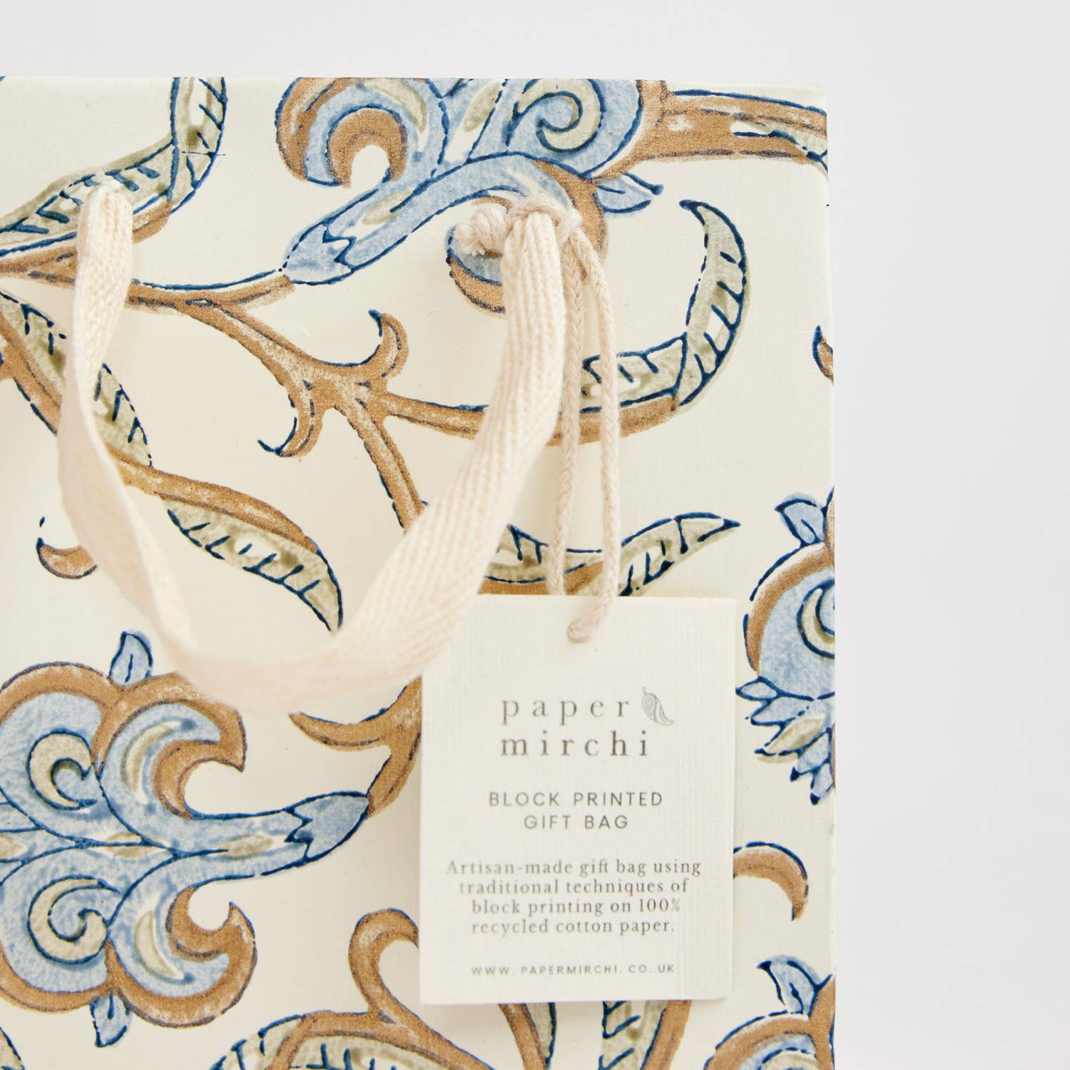 Hand Block Printed Gift Bag - Blue Stone Collection - Variety of Styles (Small)