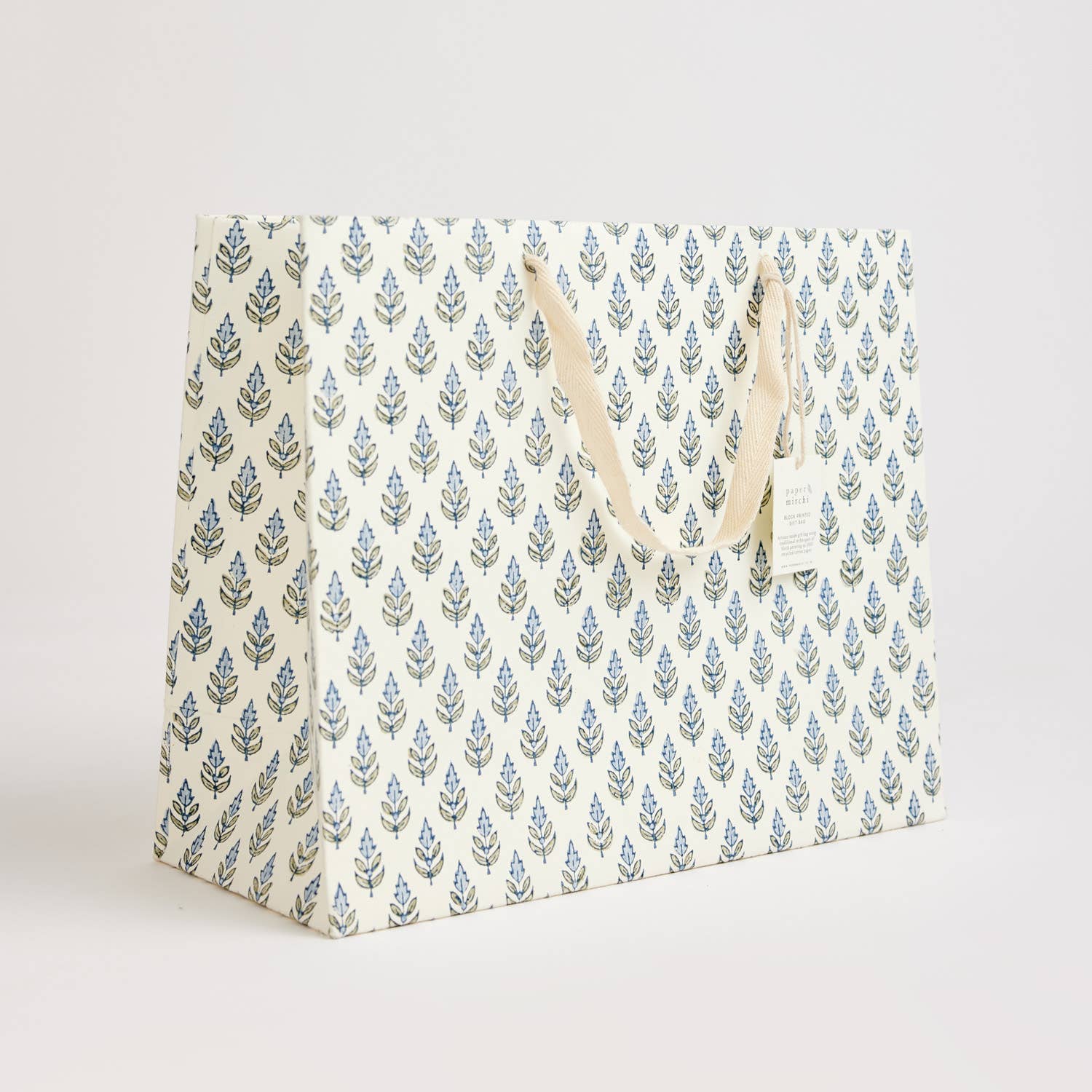 Hand Block Printed Gift Bag - Blue Stone Collection - Variety of Styles (Large)