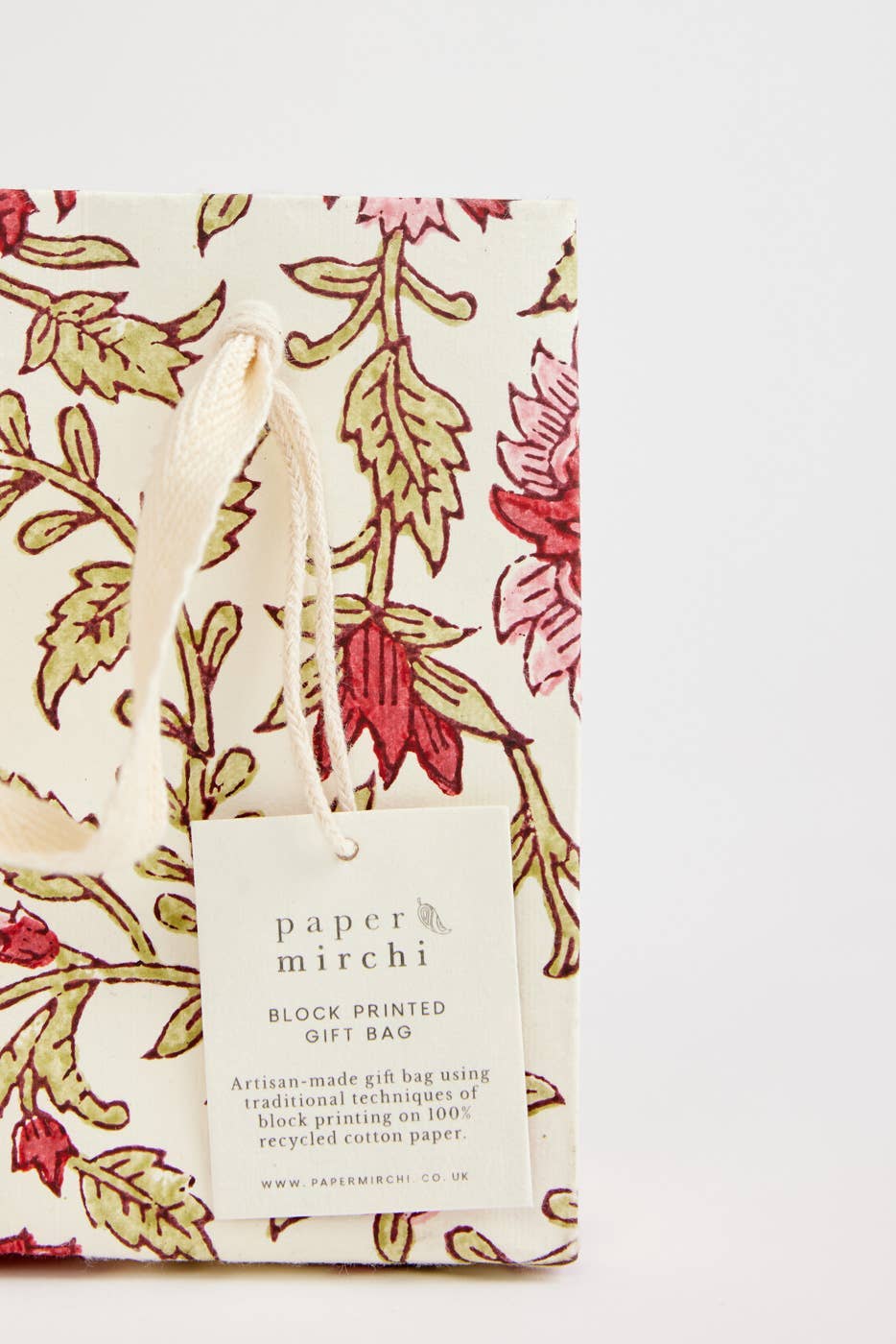 Hand Block Printed Gift Bags - Scarlet (Variety of Styles) - Small