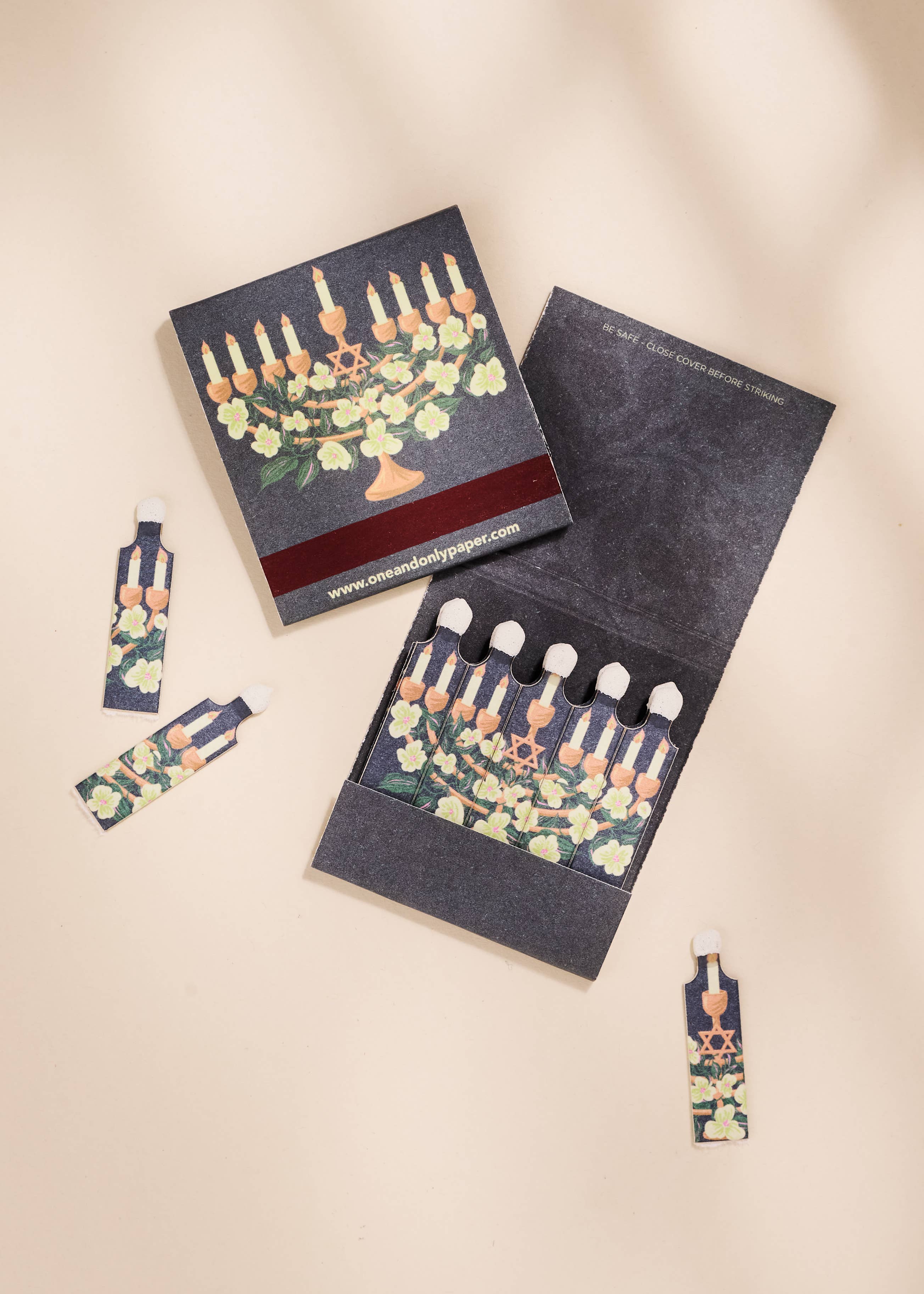Floral Illustrated Menorah 10-Stem Matchbooks