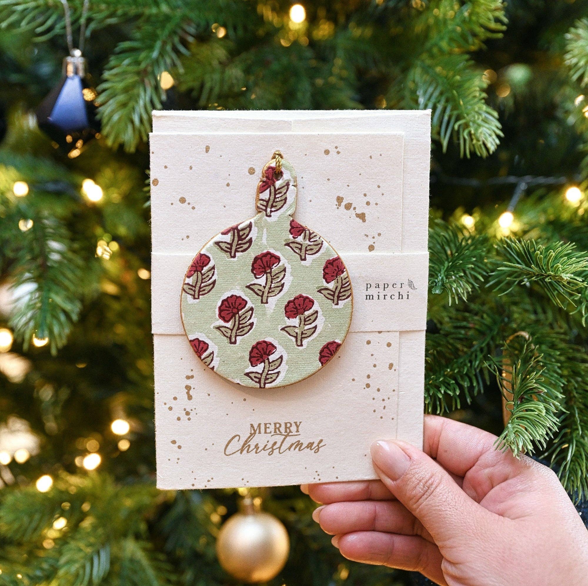 Keepsake Block Print Ornament Greeting Card - Bauble Daisy Moss