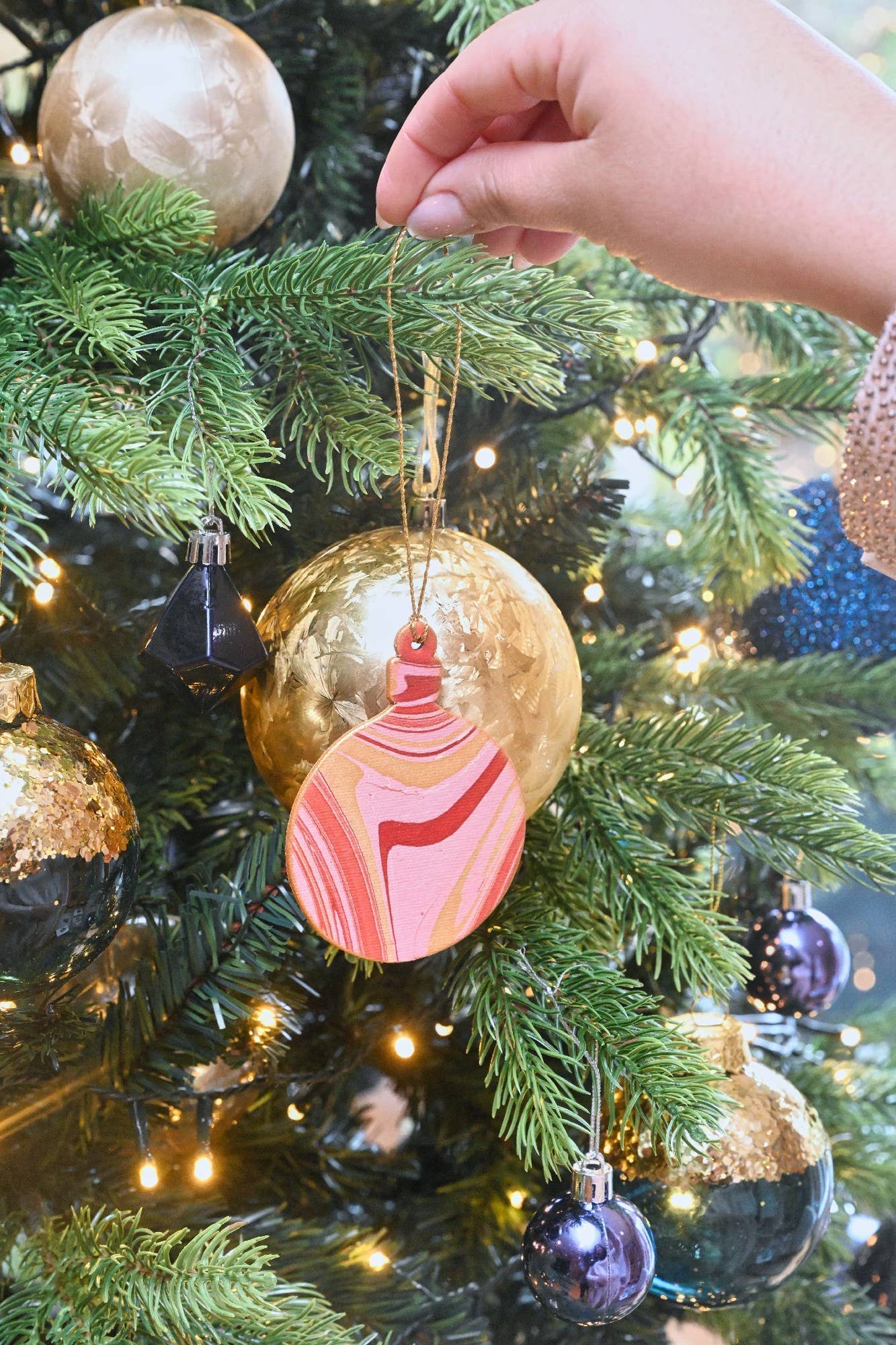 Keepsake Marble Ornament Greeting Card - Bauble Joyful Red