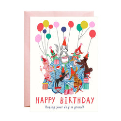 'Happy Birthday - Hoping Your Day Is Grand' Kids Dog Party - Greeting Card