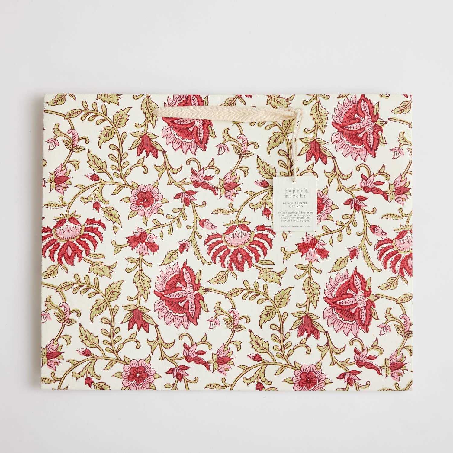 Hand Block Printed Gift Bags - Scarlet (Variety of Patterns) - Large