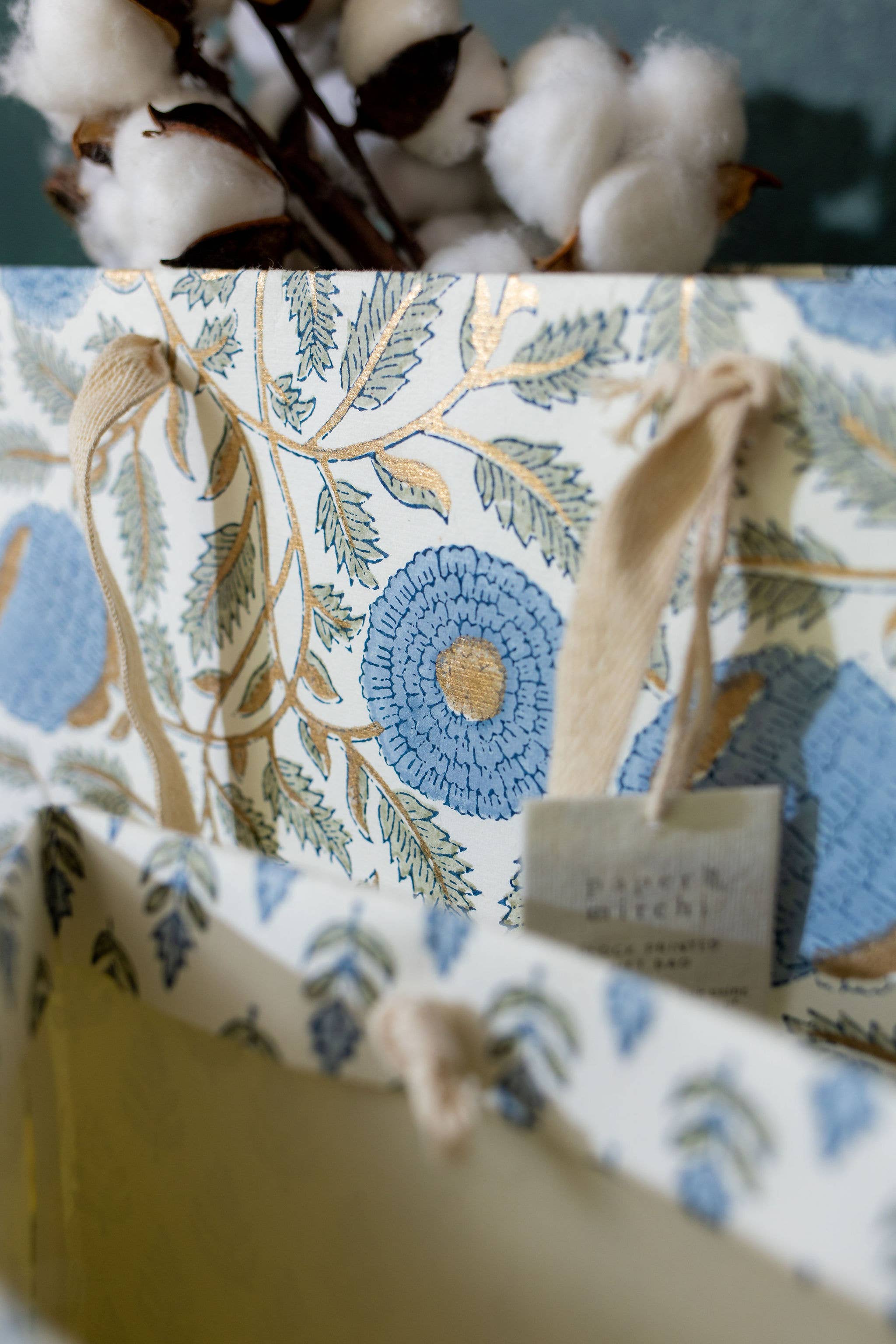 Hand Block Printed Gift Bag - Blue Stone Collection - Variety of Styles (Large)