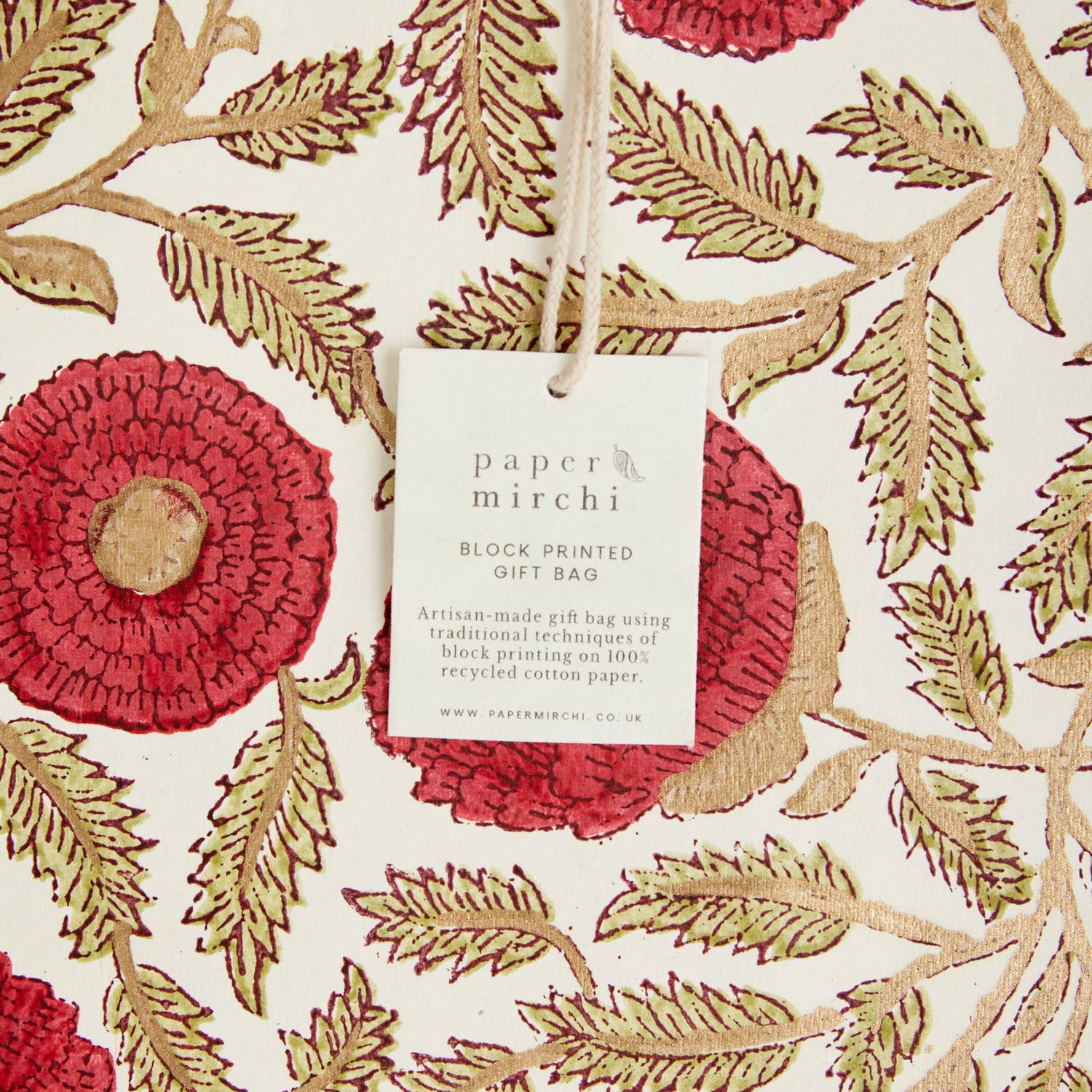 Hand Block Printed Gift Bags - Scarlet (Variety of Patterns) - Large