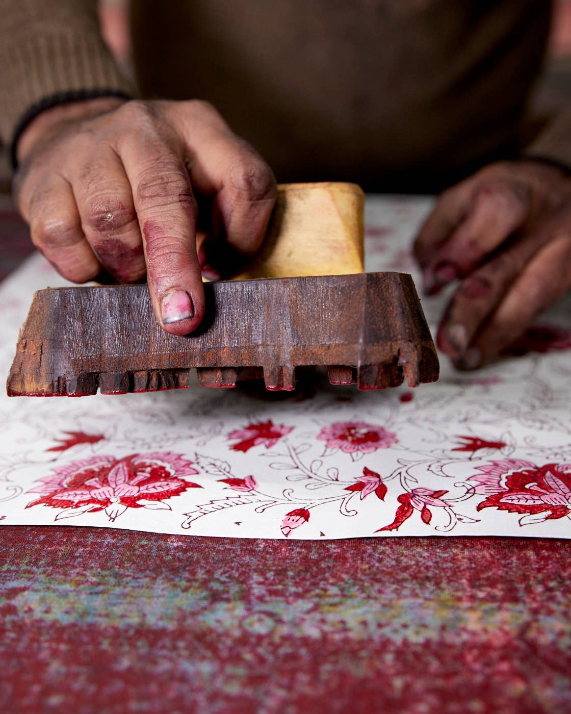 Hand Block Printed Gift Bags - Scarlet (Variety of Styles) - Small