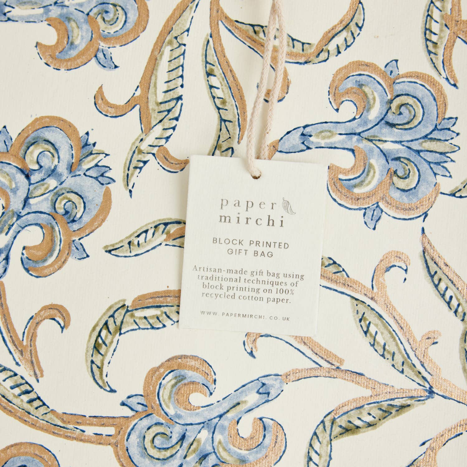 Hand Block Printed Gift Bag - Blue Stone Collection - Variety of Styles (Large)