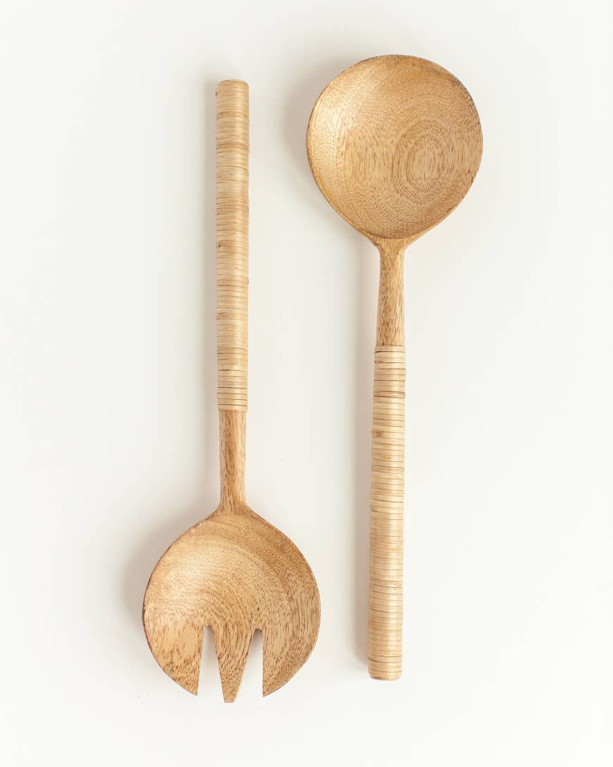 Hand-Carved Thin Woven Mango Wood Salad Servers
