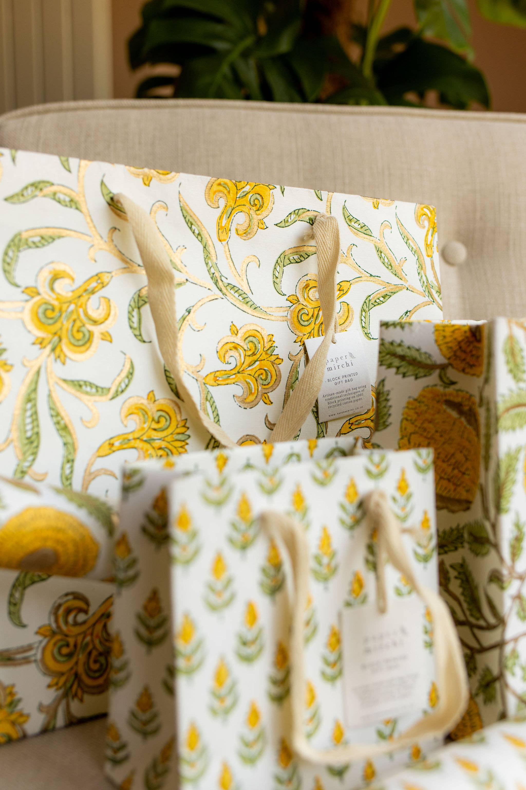 Hand Block Printed Gift Bag - Sunshine Collection - Variety of Styles (Large)