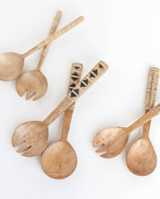 Hand-Carved Geo-Woven Mango Wood Salad Servers