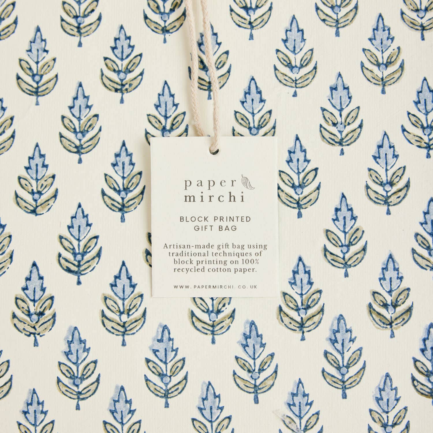 Hand Block Printed Gift Bag - Blue Stone Collection - Variety of Styles (Large)