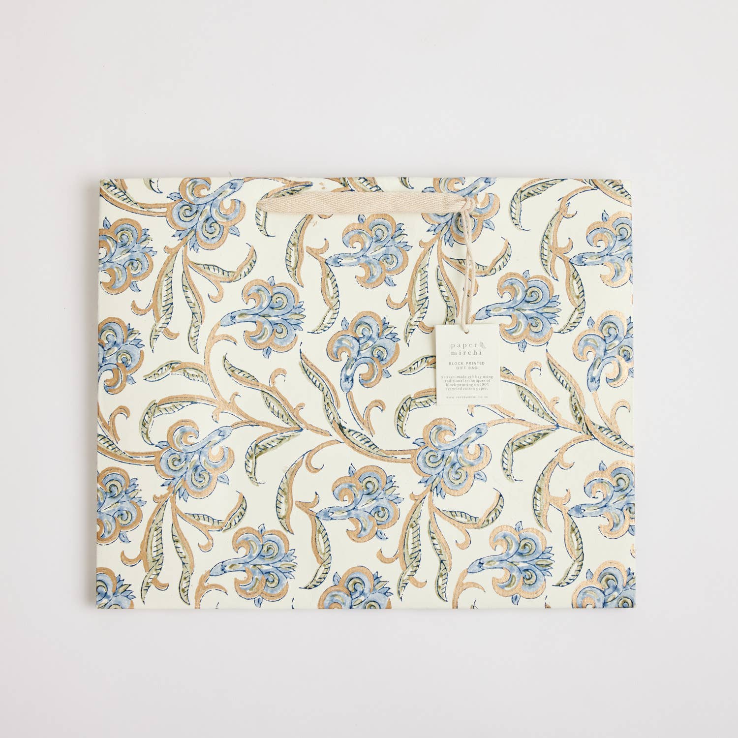 Hand Block Printed Gift Bag - Blue Stone Collection - Variety of Styles (Large)