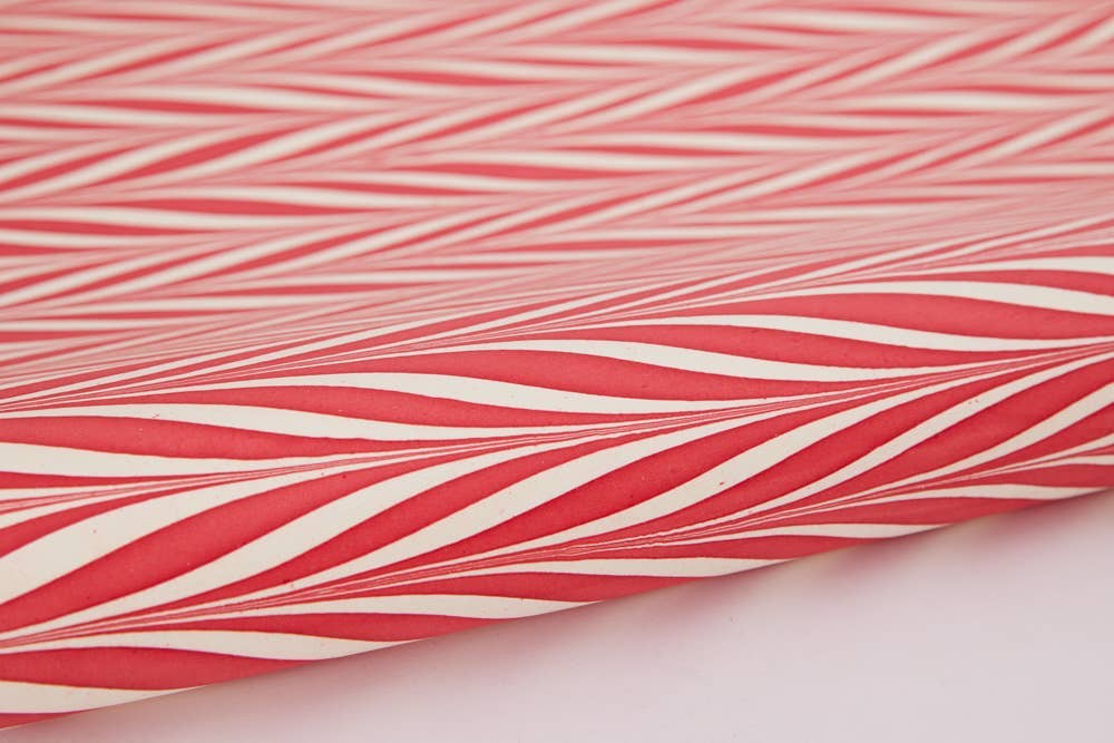 Hand-Marbled Gift Wrapping Paper Sheet - Candy Stripes Red