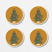 Golden Christmas Tree Coasters (Set of 4)