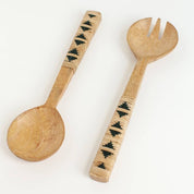Hand-Carved Geo-Woven Mango Wood Salad Servers