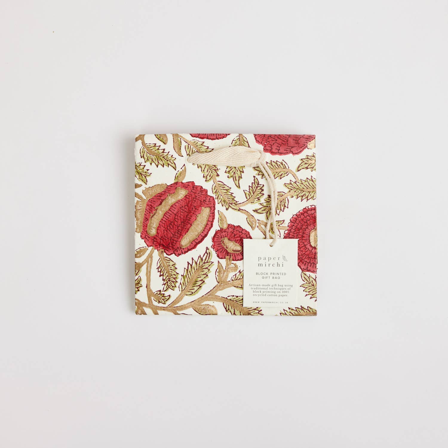 Hand Block Printed Gift Bags - Scarlet (Variety of Styles) - Small