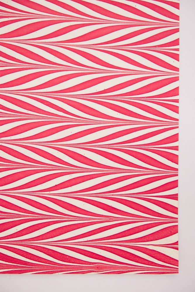Hand-Marbled Gift Wrapping Paper Sheet - Candy Stripes Red