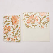 Hand Block Printed Greeting Card (in Flora Coral)