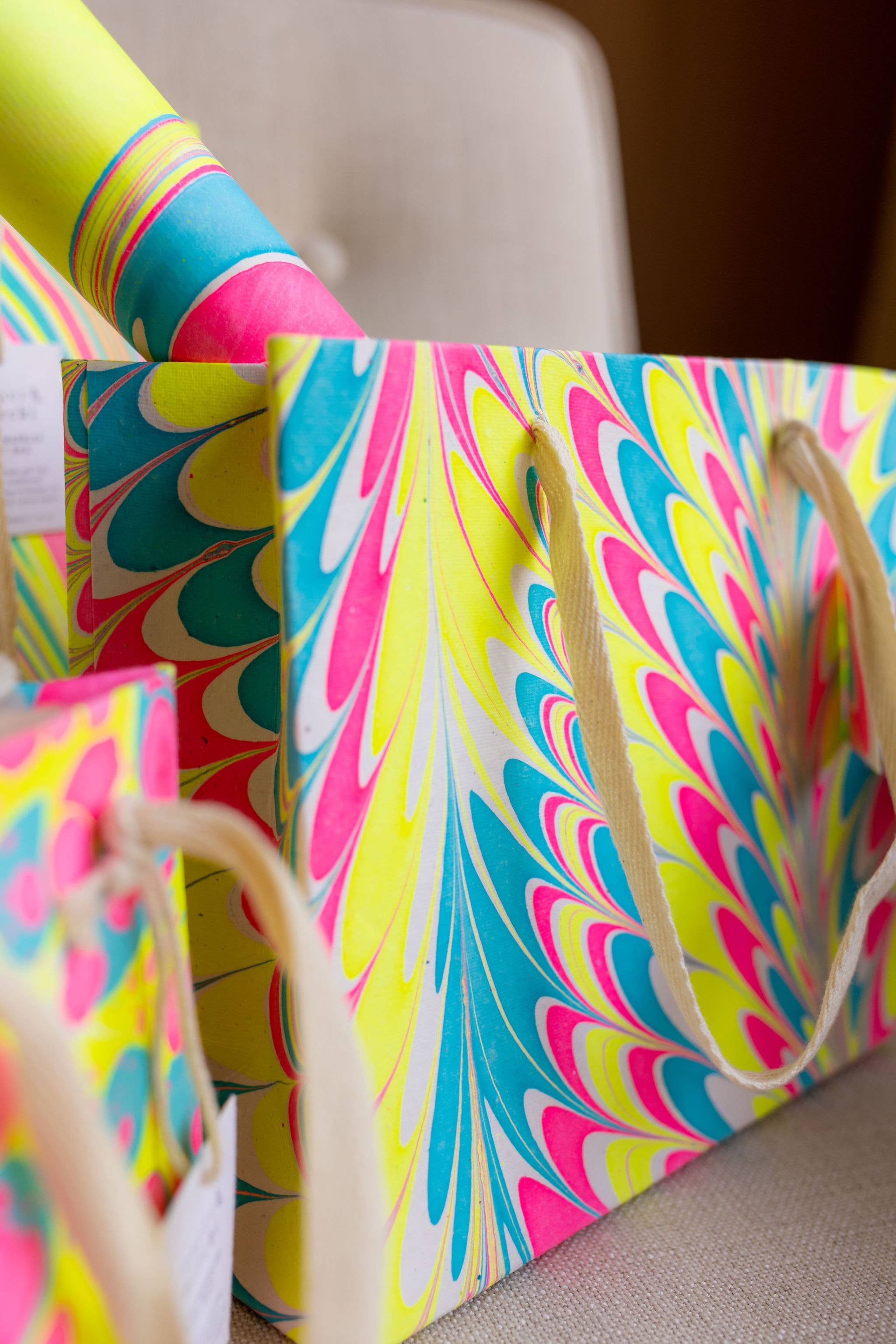 Hand Block Printed Gift Bag - Neon Collection - Variety of Styles (Medium)