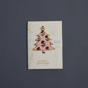 Keepsake Block Print Ornament Greeting Card - Tree Daisy Pink