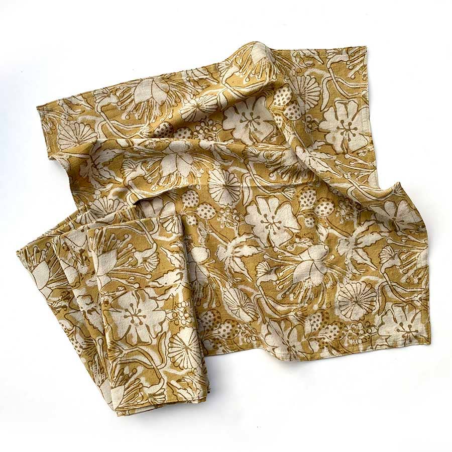 Hand-Block Mustard Napkins (Set of 4)