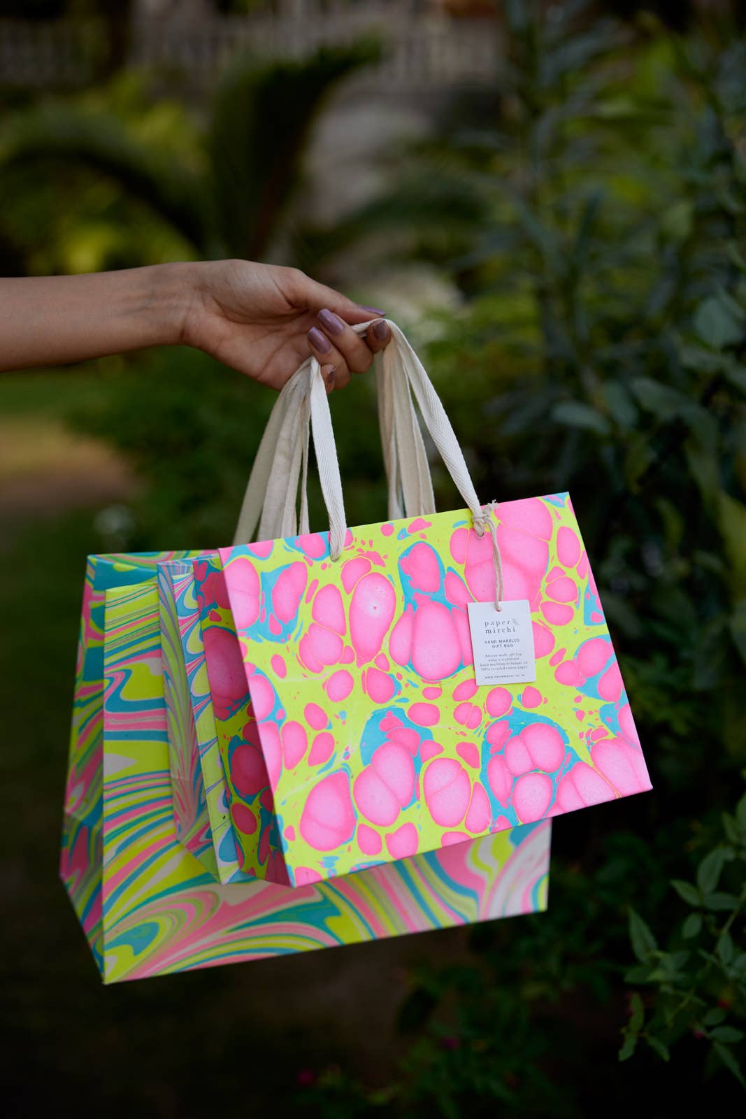 Hand Block Printed Gift Bag - Neon Collection - Variety of Styles (Large)