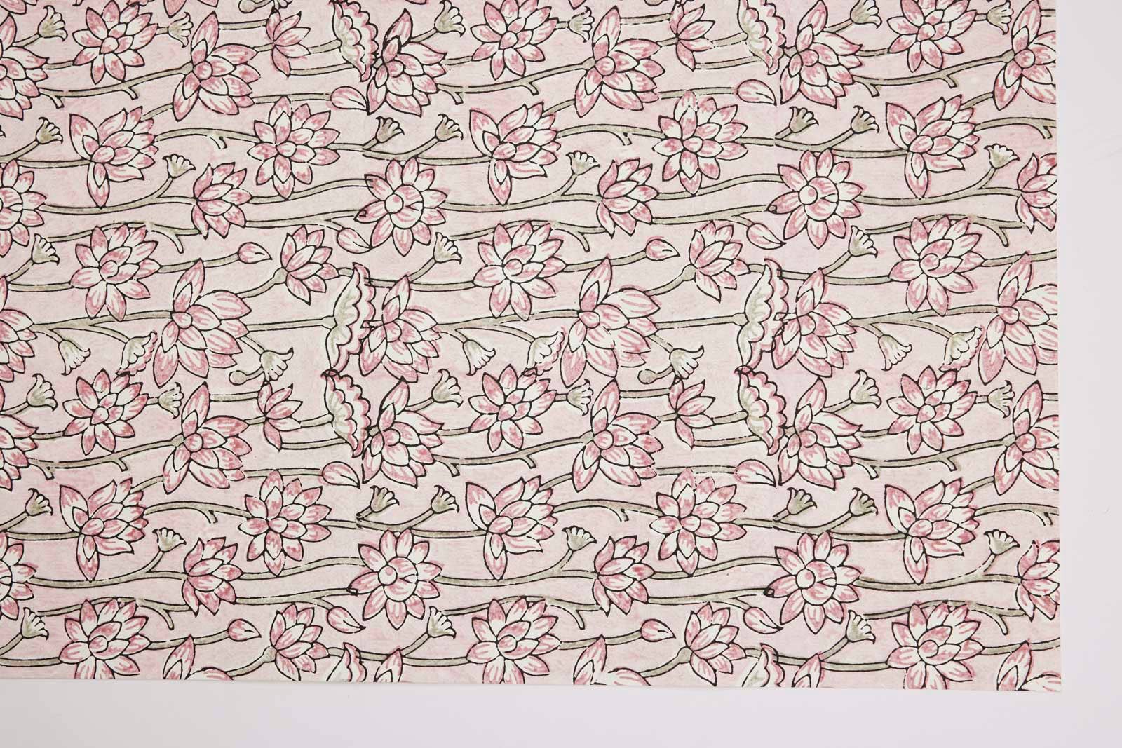 Block-Printed Gift Wrapping Paper Sheet (in Lotus Pink Earth)