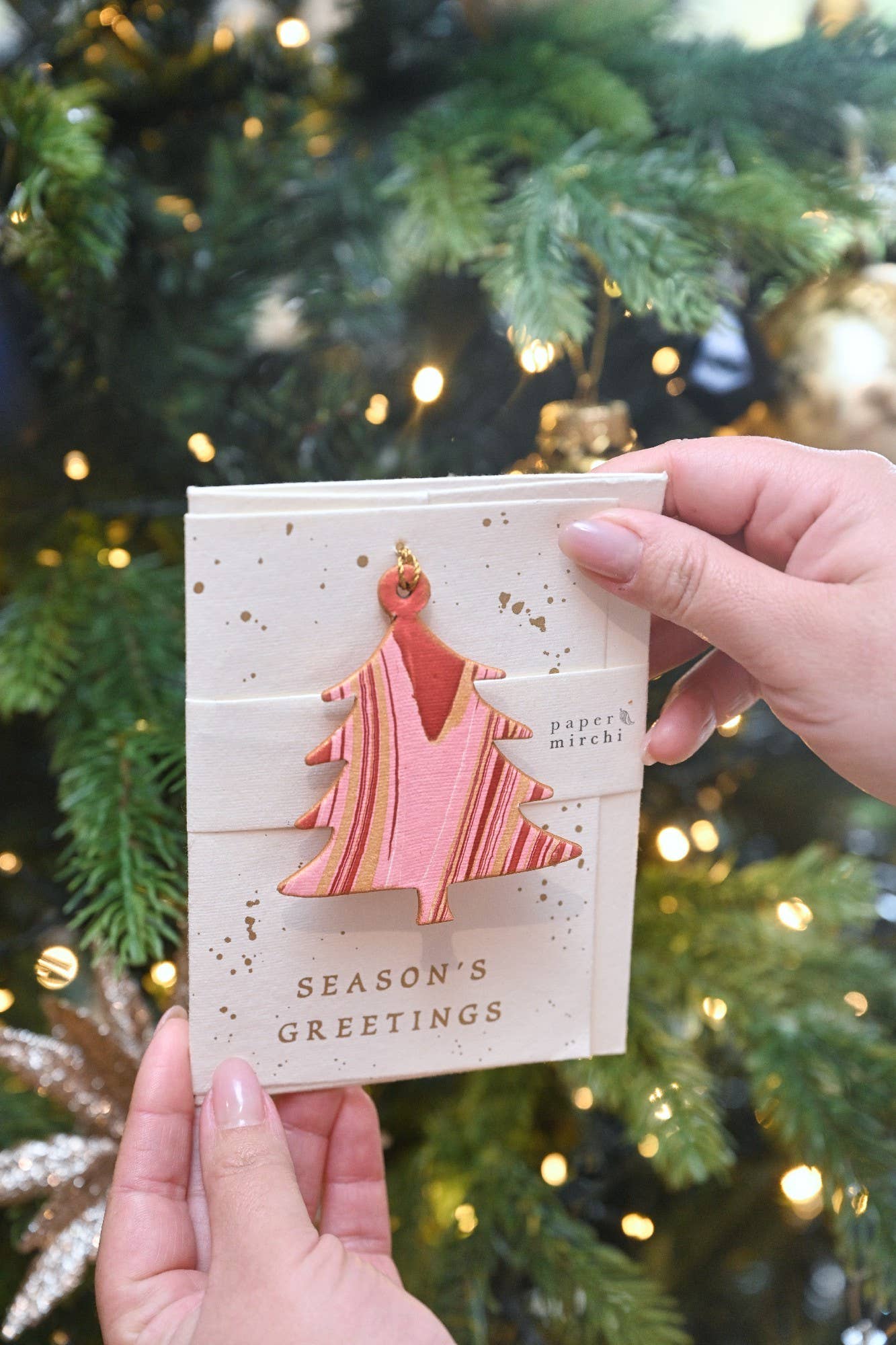 Keepsake Marble Ornament Greeting Card - Tree Joyful Red