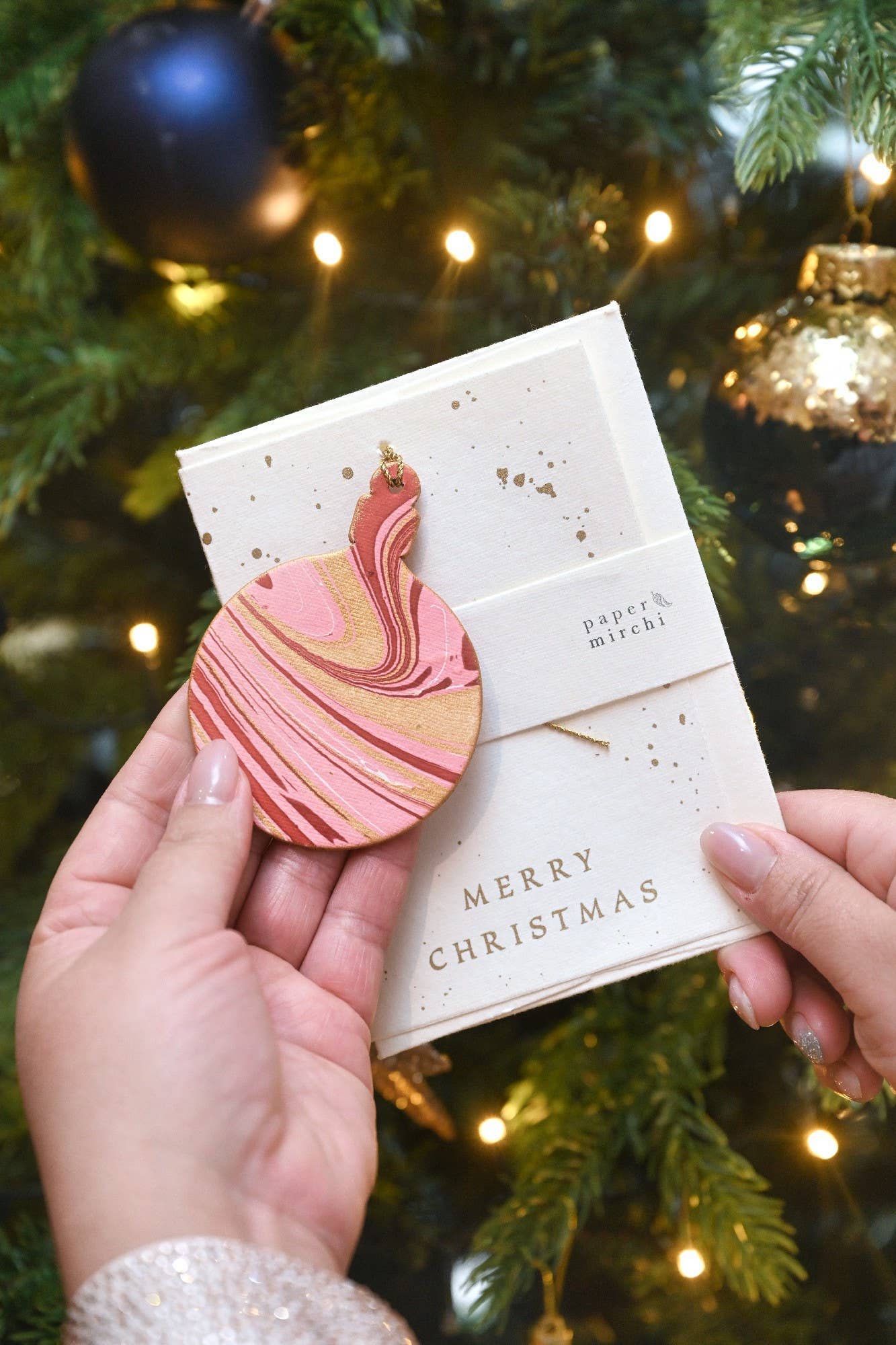 Keepsake Marble Ornament Greeting Card - Bauble Joyful Red