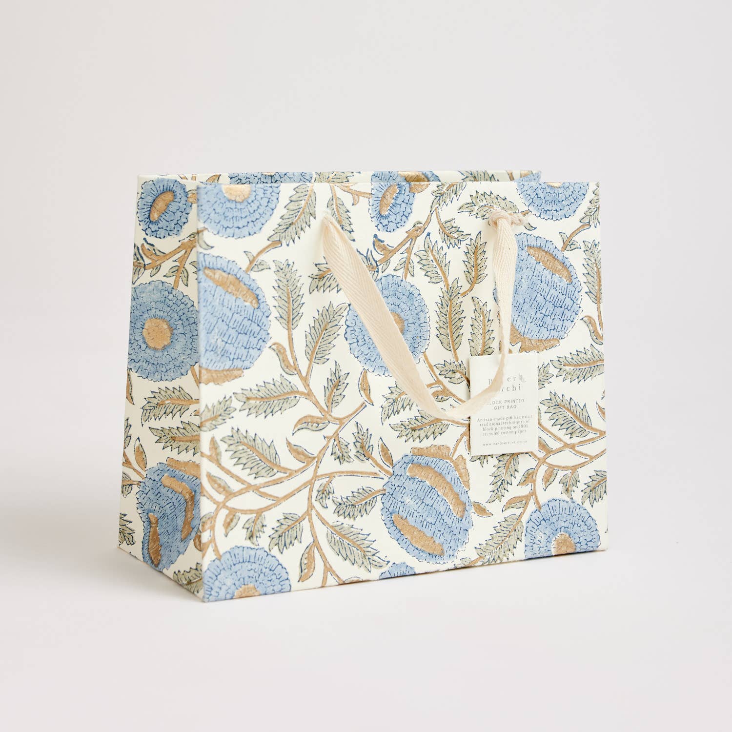 Hand Block Printed Gift Bag - Blue Stone Collection - Variety of Styles (Medium)