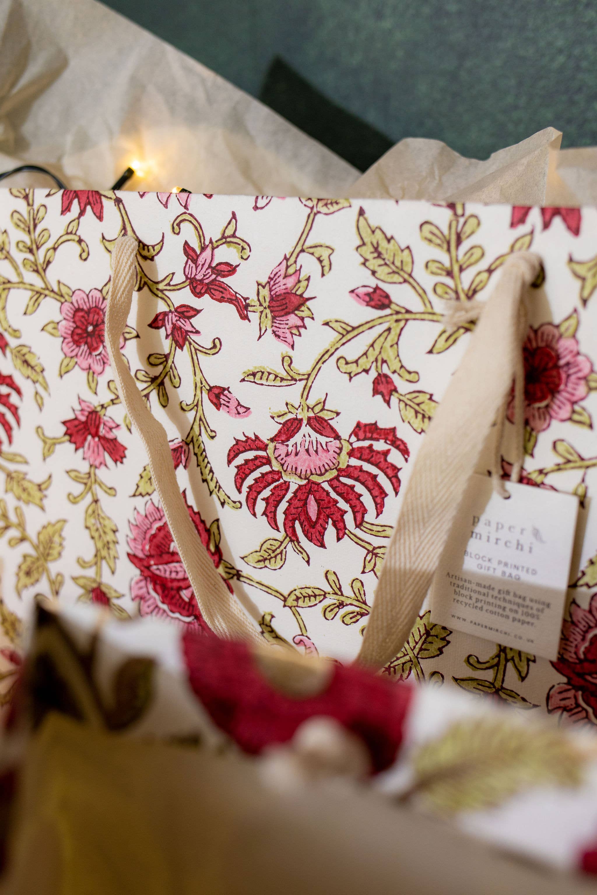 Hand Block Printed Gift Bags - Scarlet (Variety of Patterns) - Large