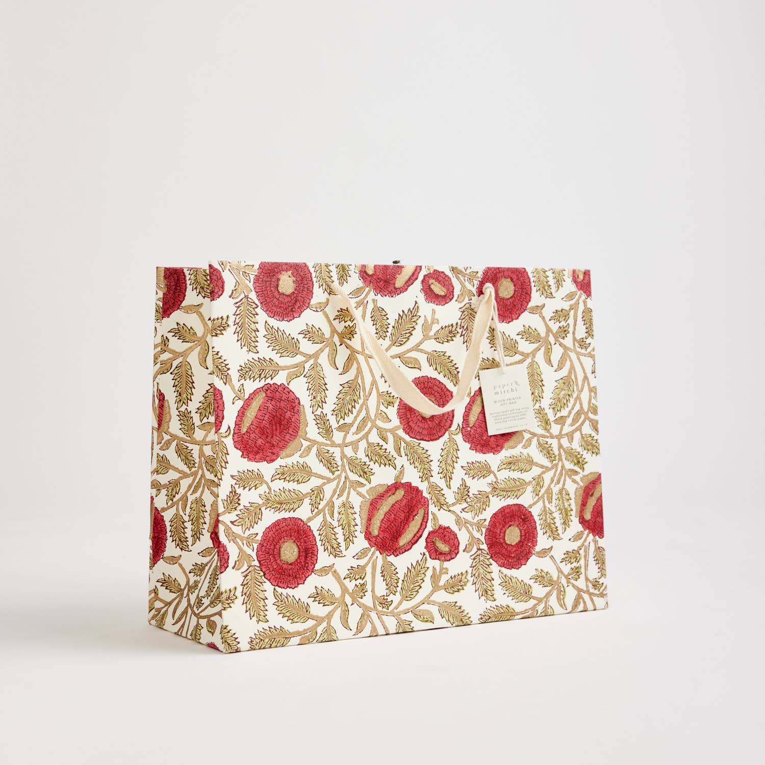 Hand Block Printed Gift Bags - Scarlet (Variety of Patterns) - Large