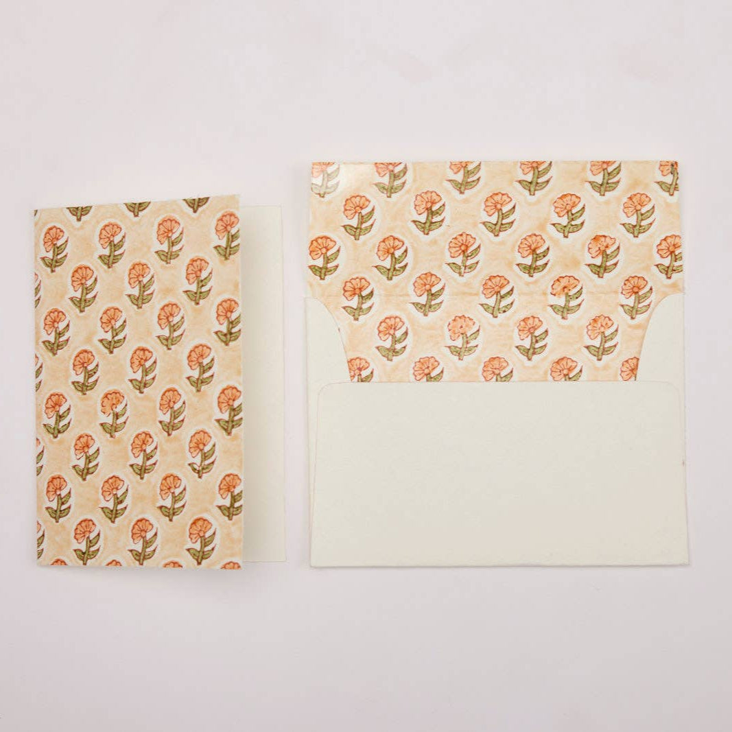 Hand Block Printed Greeting Card (in Daisy Coral)