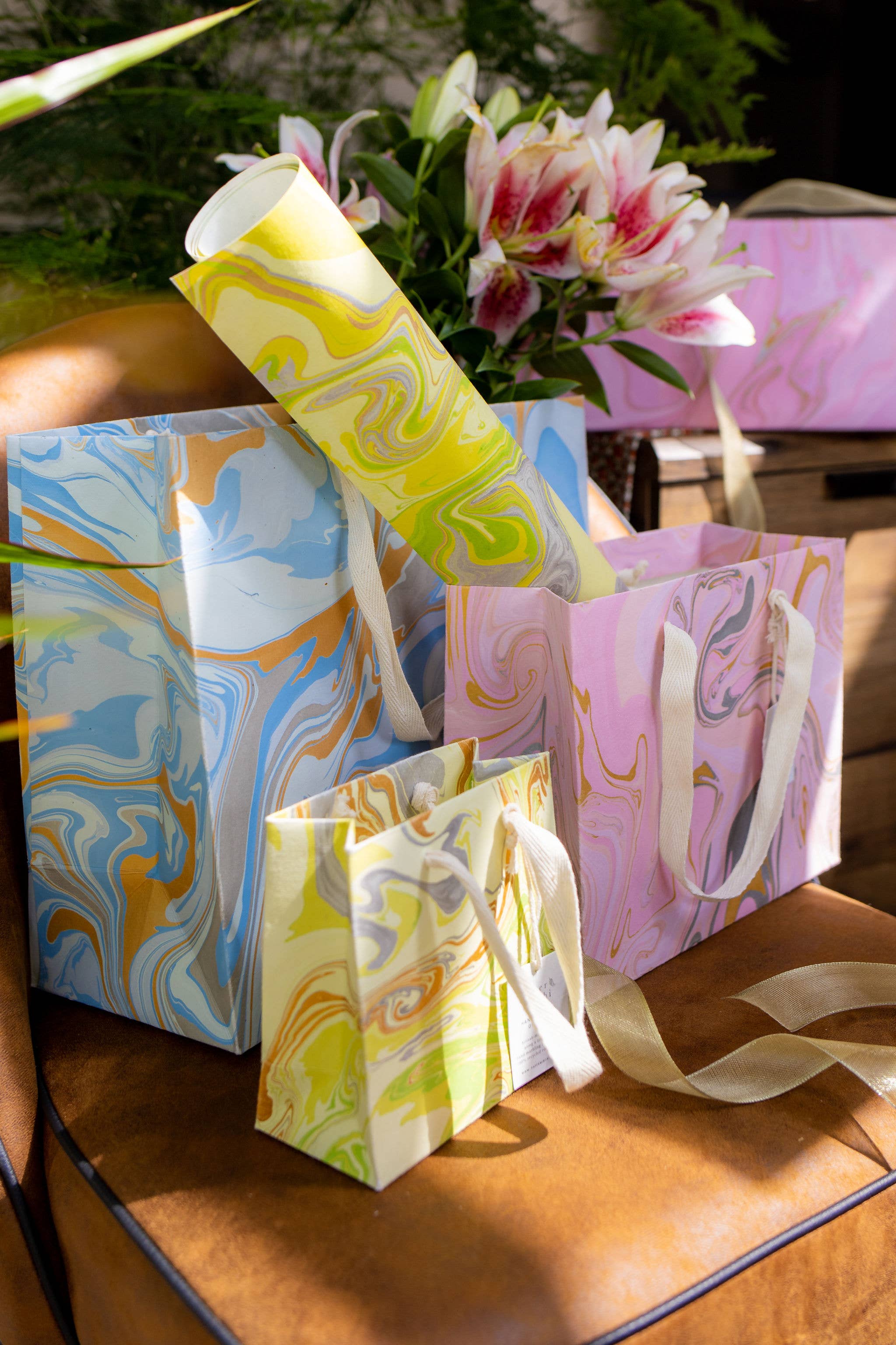 Hand Block Printed Gift Bag - Pastel Collection - Variety of Styles (Large)