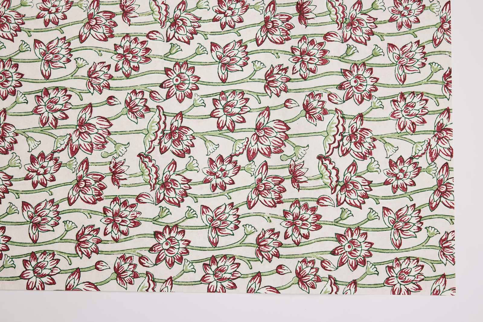 Block-Printed Gift Wrapping Paper Sheet (in Lotus Cherry)