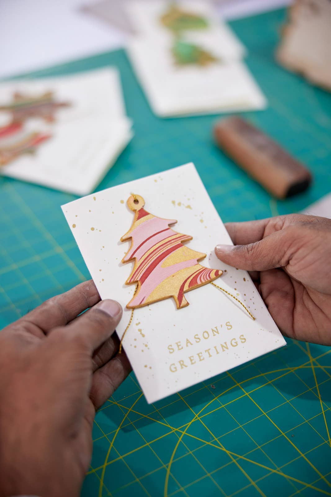 Keepsake Marble Ornament Greeting Card - Tree Joyful Red