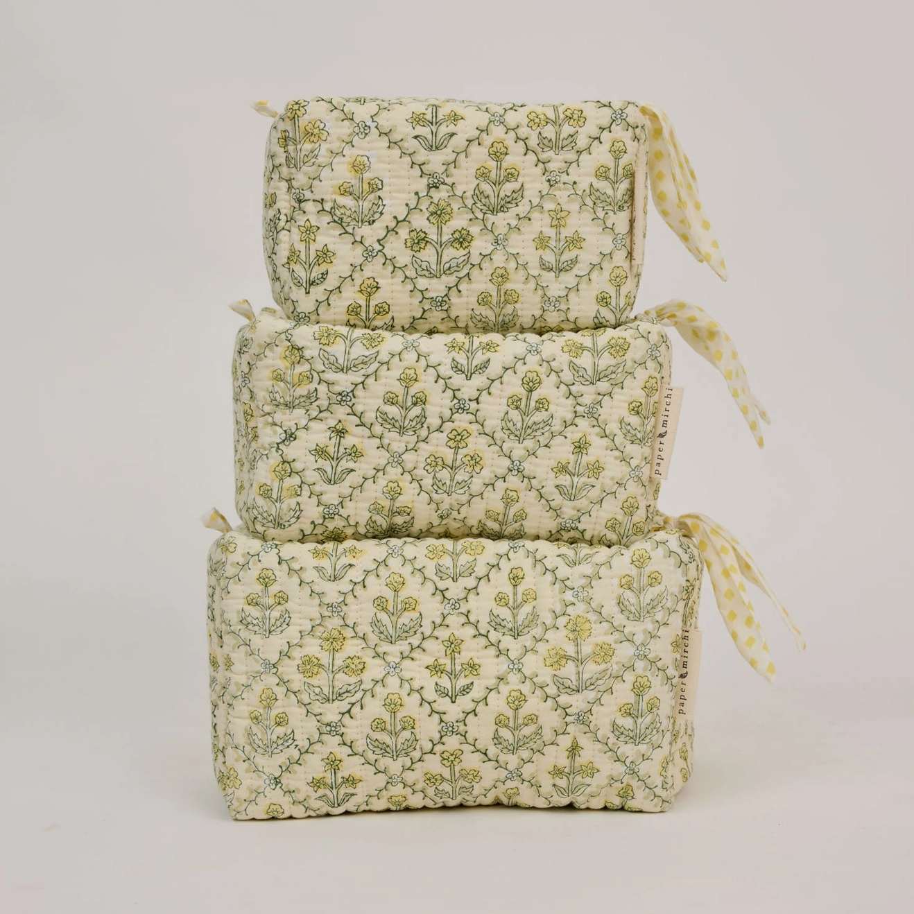 Organic Cotton Toiletry Bag - Floral Lattice Buttercream